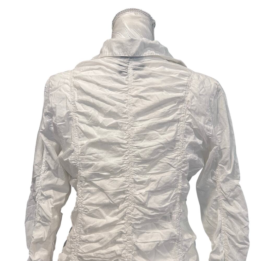 Y2K White Ruched Cotton Button Down Shirt Long Sleeve Fitted Coquette Sz M - Picture 8 of 16